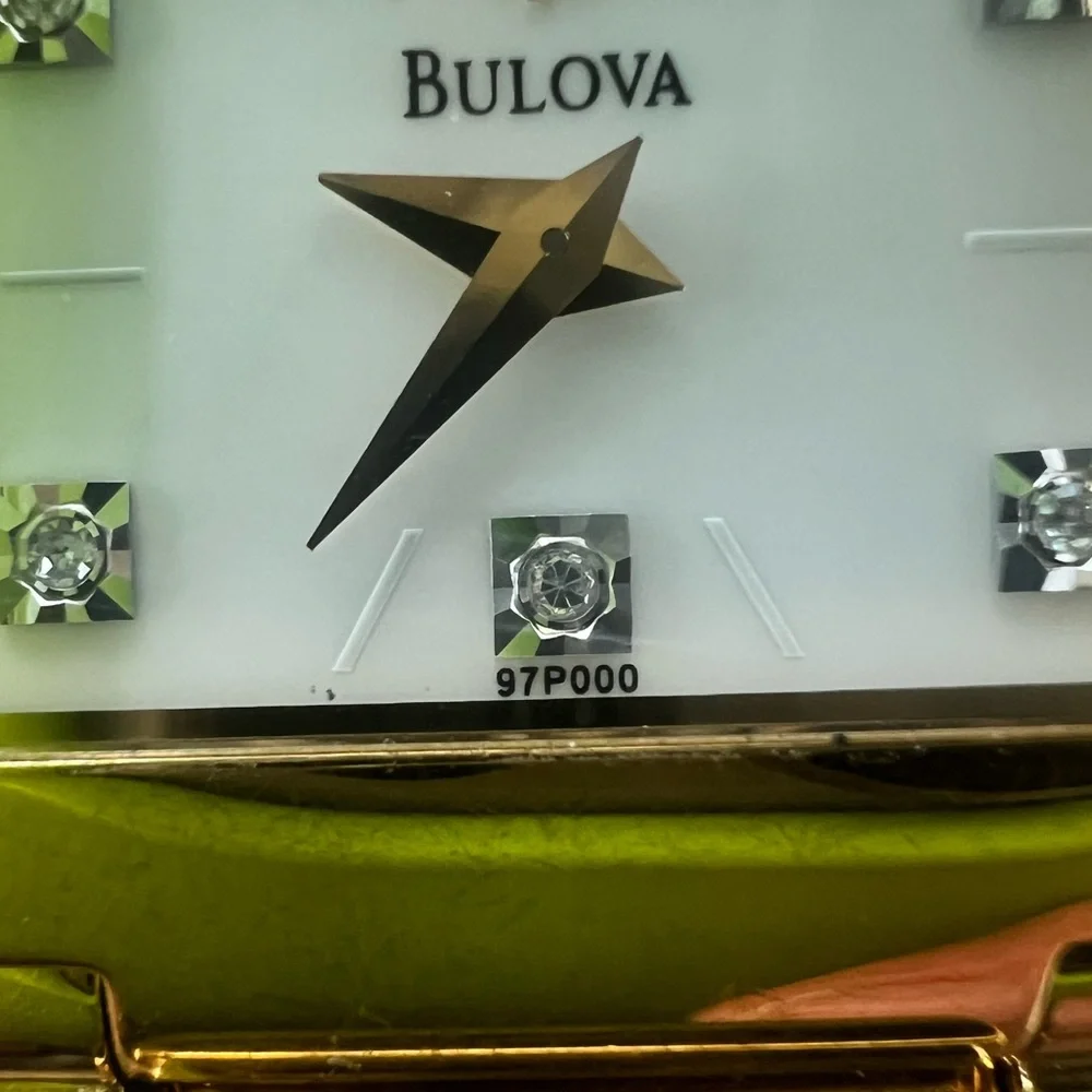 Rare Bulova ladies rectangular gold tone diamond dress watch NEW BATTERY